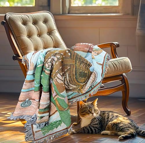 Go Fishing Camping Woven Tapestry Throw Blanket 50 X 60 Inches | Wall Hanging Art, Handicrafts Jacquard, Multipurpose Soft Travel Mat, Outdoor, Fringe Tassels - color: Camping