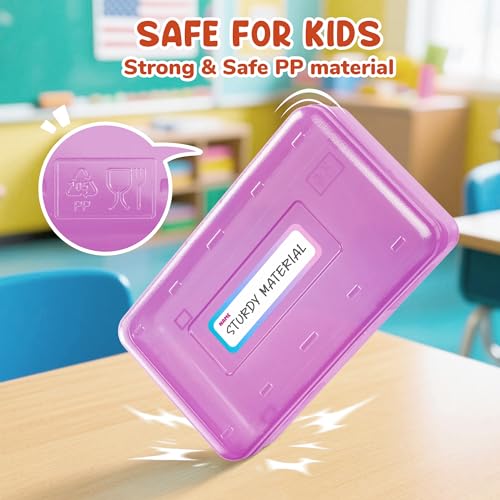 GAMENOTE Plastic Pencil Box with Personalized Sticker,Large Capacity,Purple | Kid Large Hard Pencil Case with Snap-tight Lid, Small Art Craft Storage Containers, School Supply Box for Boys, Girls - color: Purple