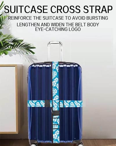 Luggage Straps for Suitcases, Adjustable Travel Belt, Durable Wide Luggage Strap, Cute Suitcase Strap Identifiers with Buckle, Bag Straps for Luggage, Blue White Flowers - color: Blue White Flowers