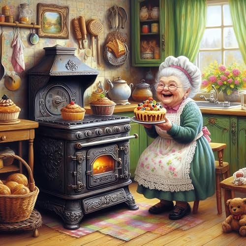 5D Grandma Baking Cake Diamond Art kits for Adults Beginners 13.7x 13.7Inch | Kitchen Scene Diamond Painting Kits DIY Full Round Drill Paint by Diamonds Dot Gem Art for Adults, Home Wall Decor - color: KM909-1