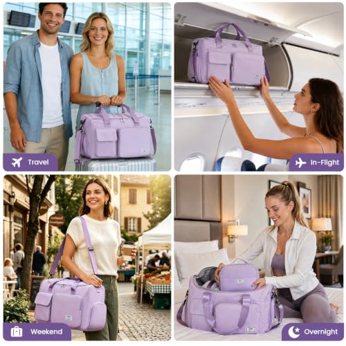 FIORETTO Women's Gym Duffle Bag with Shoes Compartment, 30L Capacity, Ideal for Travel, Gym, Sports, Duffel, Weekender - color: Lavender, style: Gym Bag With Toiletry Bag