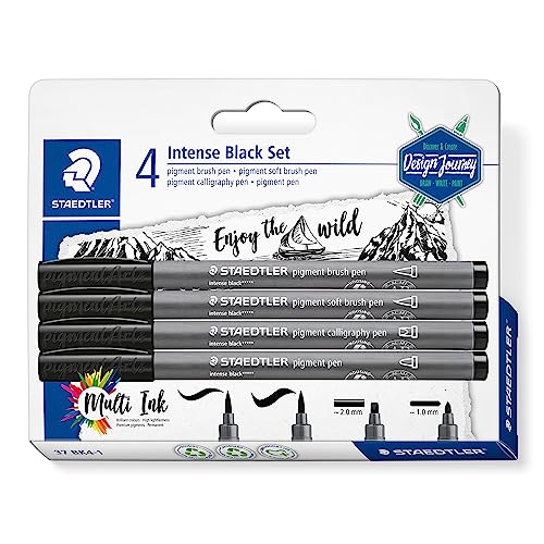 Staedtler Pigment Arts Pens - Intense Black, Assorted Tip, Set of 4