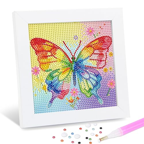 Leixonl Diamond Art Kits for Kids with Framed (7 in) Cartoon Animals DIY Gem Art Painting - Arts & Crafts Gifts for Beginners & Teens (1p-6 in-Colorful Butterfly) - color: 1p-6 in-colorful butterfly