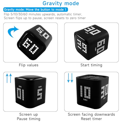 Qumox Digital Cube Timer, Rechargeable Flip Timer with Gravity Sensor & Manual Mode, 5/10/30/60 Minute Countdown, USB-C, LED Display, Vibration & Sound Alerts for Study, Work, Cooking, Fitness
