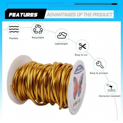 Aluminum Craft Wire,8 Gauge (3mm) Gold Bendable Wire,32 Feet Continuous Roll for Jewelry Making,Sculpting,Floral & Armature Projects - size: 8 Gauge 32FT, style: Gold