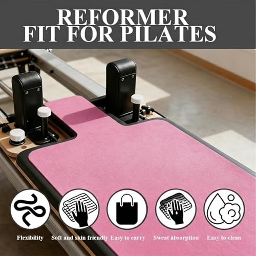 QCWN Non-Slip Pilates Reformer Mat Cover, 39" x 24" Pilates Machine Towel with Headrest Cutout, 0.8mm Sweat-Wicking Micro-Suede Foldable Mat for Female Pilates Enthusiast Exercise Matfor Pilate Training Yoga - color: Rose