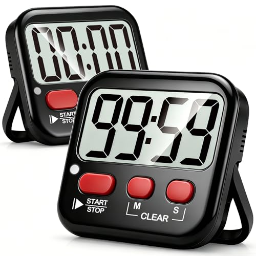 Antonki 2 Pack Digital Timer for Kids Classroom Kitchen Timers for Cooking | w/ Battery, Easy to View, Alarm, Mute Mode, Count Down/Up, Magnetic, Kickstand, Hanging, Classroom Timer for Teacher Supplies - color: New Black