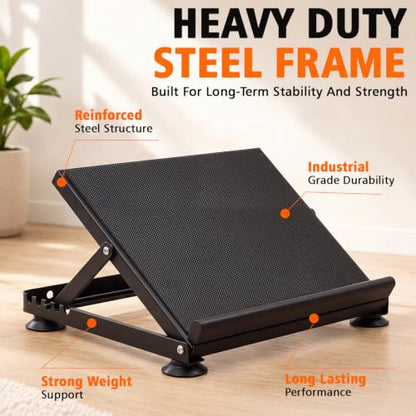 Steel Adjustable Slant Board with Suction Base for Calf Ankle Stretching | 5-angle 20°–45° Foam Surface, Supports 440 lb, Non-slip Suction Cups for Home Gym and Physical Therapy