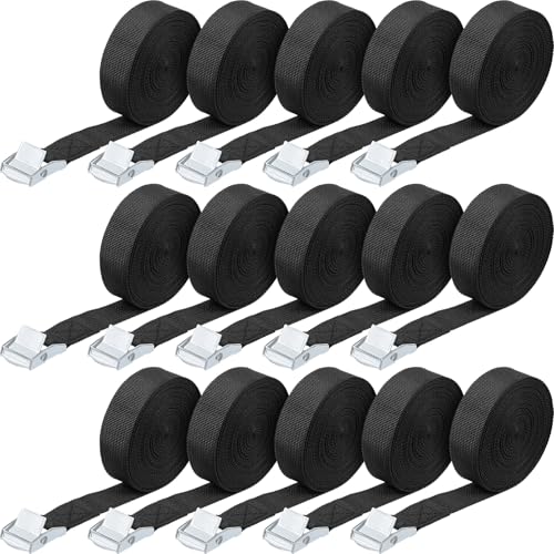 Riakrum 12 Feet 15 Pack Lashing Straps with Buckles, Adjustable, Black - color: Black, size: 12 Feet