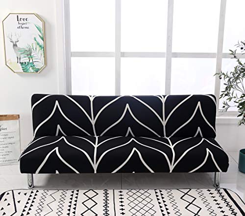 MIFXIN Armless Sofa Cover Futon Slipcover Stretch Spandex Printed Folding Sofa Bed Non-Armrest Couch Furniture Protector Washable Sofa Cover Without Armrests (Black+White) - color: Black+white