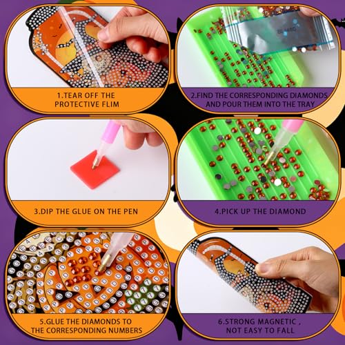 Saillong 12 Pack Halloween Diamond Painting Greeting Card Kits DIY Halloween Diamond Art Cards with Envelopes Bat Black Cat Pumpkin 5D Rhinestones Painting Kit for Adults DIY Craft Family Friend Gifts - color: Gothic Halloween