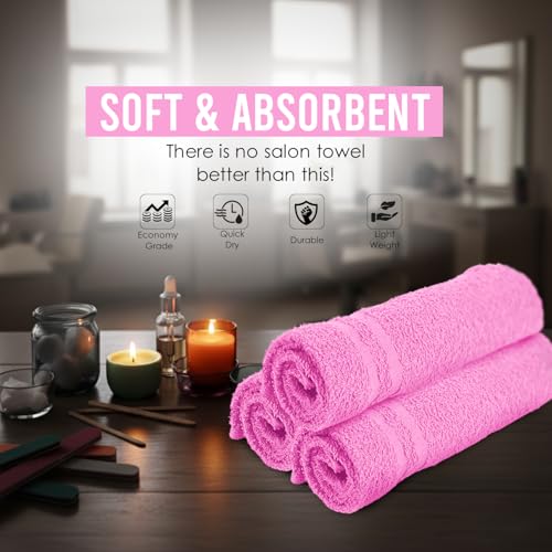 24 Pack Pink Hand Towels 100% Cotton Spa Towel – 16x27 inches Highly Absorbable Facial Towels Gym, Hair, Face, Bulk Small Towels (Not Bleach Proof) - color: Pink, size: HAND TOWEL PACK OF 24 16X27