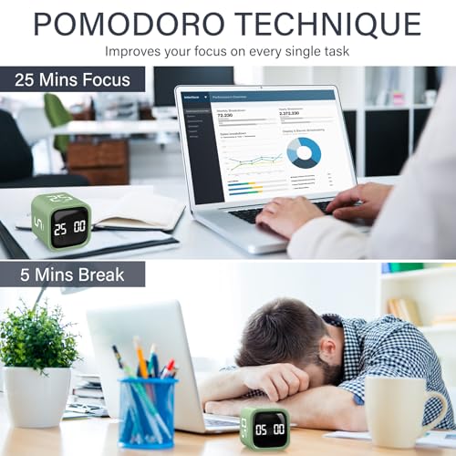 Rotating Productivity Timer 5/25/10/50, Desk Flip Timer for ADHD,Green - color: Green