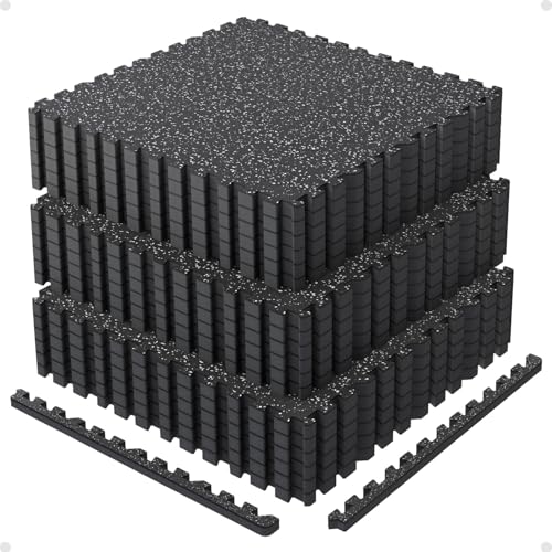 AIRHOP 0.79" Thick Gym Flooring for Home Gym, 72 Sq Ft Rubber Top Gym Mat - color: Black/White, size: 72 Sq Ft (18 Tiles)