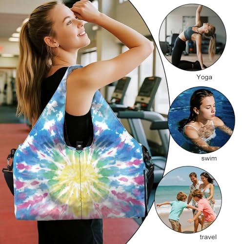 Yoga Mat Bag for Men Women Canvas Yoga Mat Carrier Take In Out Mat Easily for Beach Swim Bags Pool Sports Gym - color: Blue Tie-Dye