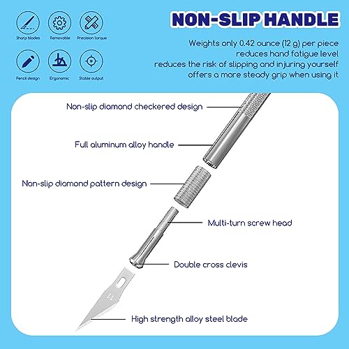 74Pcs Precision Hobby Knife Set Contains 4 Metal Pens Handles and 70Pcs #11 Exacto Knife Refill Blades for Art Cutting Carving, Phone Repair Stencil, Pumpkin Carving, DIY Scrapbooking - color: 74pcs Precision Hobby Knife Set (Silver(