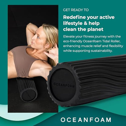 Oceanfoam Tidal Roller - Black - Muscle Massage Foam Roller for Back Pain & Stretching - Firm and Ergonomic Wide Wave Textured - Yoga, Athletics, & Wellness - Full Size, 20" x 5" - color: Black