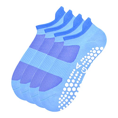 Busy Socks 2 Pack Women Ankle Non Slip Yoga Pilates Grip Socks with Cushion | Anti Skid Slipper Arch Support Socks for Barre Bikram Dance Trampoline Fitness Hospital Home Floor Walking Jogging Cardio - color: 2 Pairs Black/Blue
