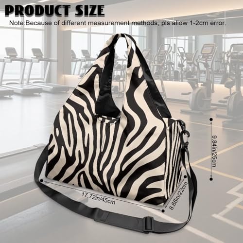 Zebra Print Gym Bag with Shoe Compartment Durable Yoga Bags with Double Zipper Sports Duffle Bags Waterproof, Retro Sports Duffle Bag for Cheer Team - color: Zebra Print