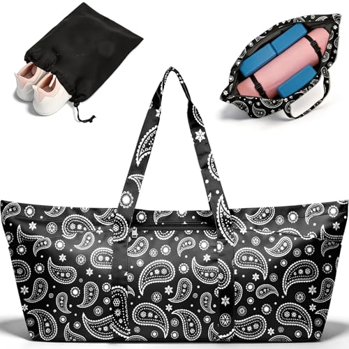 Yoga Mat Bag for Women Men Large Yoga Bag Travel | Gym Bag for Pilates Office Beach Workout, Yoga Mat Tote Carrier with Mat Strap for 1/4" 1/2" Thick Exercise Yoga Mat - color: Black Paisley