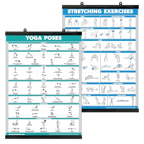 Palace Learning QUICKFIT Yoga Poses and Stretching Exercise Poster Set - Laminated 2 Chart Set - Yoga Positions & Stretching Workouts (18" x 24") - color: WITH PLASTIC FRAME