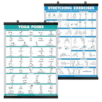 Palace Learning QUICKFIT Yoga Poses and Stretching Exercise Poster Set - Laminated 2 Chart Set - Yoga Positions & Stretching Workouts (18" x 24") - color: WITH PLASTIC FRAME