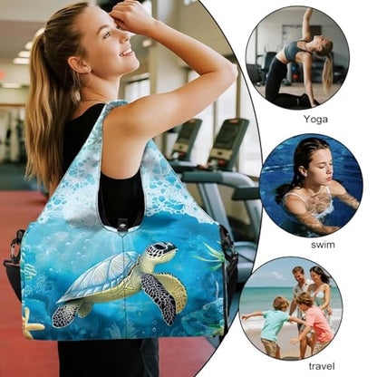 Yoga Mat Bag for Men Women Canvas Yoga Mat Carrier Take In Out Mat Easily for Beach Swim Bags Pool Sports Gym - color: Blue Sea Turtle