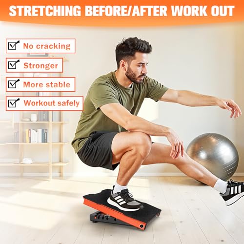 Steel Slant Board Calf Stretcher, 600 Lbs Weight Capacity 5-Level Adjustable Incline Board Squat Wedge Achilles Ankle Stretcher Non-Slip Surface for Squat, Fitness, Physical Therapy - color: Orange