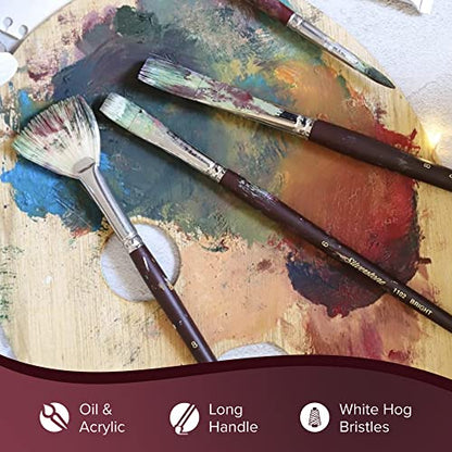 Silver Brush 1104-2 Silverstone Excellent Long Handle Hog Bristle Brush, Fan, Size 2 | Stiff Flagged Hog Bristle, Superb Paint Absorbency, Lightly Textured Strokes, Smoothing, Blending, Lifting, Softening Colors - size: Size 2