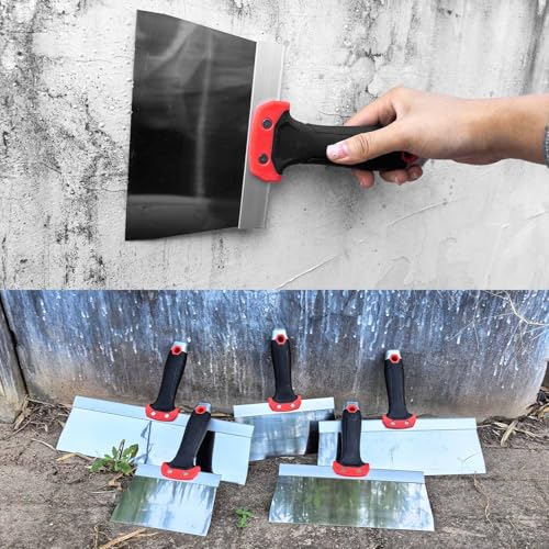 Drywall Knife 5pcs/Set, Stainless Steel Taping Knives Kit | Includes 6'', 8'', 10'', 12'', 14'' Tools, Perfect for Drywall Joint Taping, Finishing & Patching - color: Black - C Set