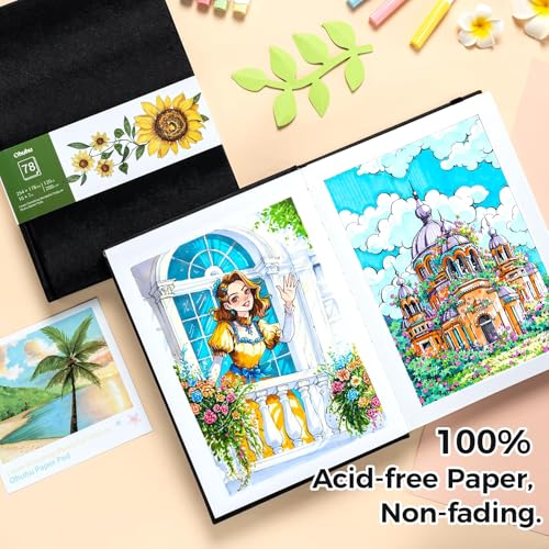 Ohuhu 7"x10" Marker Paper Pad Art Sketchbook for Drawing and Sketching | Large Sketch Book - 120 LB/200 GSM Smooth Drawing Paper - 78 Sheets/156 Pages - PU Hardcover Sketch Pad for Alcohol Markers - size: 7" x 10"