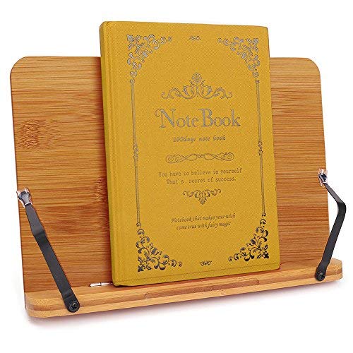 wishacc Bamboo Book Stand, Adjustable Book Holder Tray and Page Paper Clips-Cookbook Reading Desk Portable Stable Hard-Wearing Lightweight Bookstand-Textbooks Books - size: 11.0 x 8.1 inches