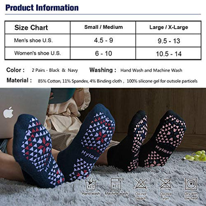 Hylaea Unisex Non Slip Socks with Grip for Yoga, Hospital, Pilates, Barre | Ankle, Cushioned - color: 2 Pairs Black Navy, size: Small-Medium