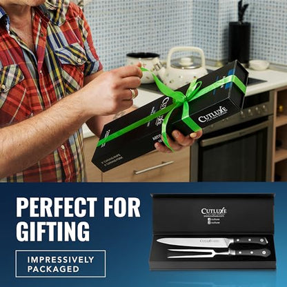 Cutluxe Turkey Carving Knife Set – Carving Fork & Knife for Meat & BBQ | Razor Sharp German Steel, Full Tang Ergonomic Handle – Grilling Gift for Men, Artisan Series - size: 2 Pcs BBQ Knife Set