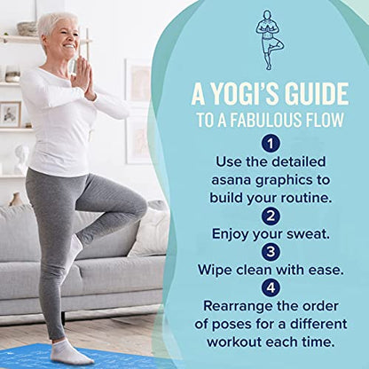 NewMe Fitness Yoga Mat for Women and Men - Large, 5mm Thick, 68 Inch Long, Non Slip Exercise Mats w/ 70 Printed Yoga Poses for Pilates, Workout and Stretching - Home and Gym Essentials - color: Blue