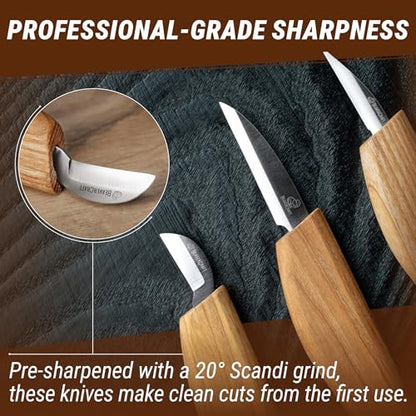 BeaverCraft Wood Carving Knife Kit S15 Whittling Kit for Beginners, Kids - Wood Carving Tools Set with Detail Chip Knife Sloyd Whittling Knives & Leather Strop, Polishing Compound and Tutorials