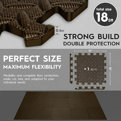 18 Pcs EVA Foam Floor Tiles, Puzzle Exercise Mat Set for Gym - color: Cocoa Brown