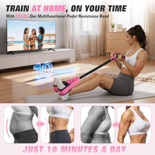 Upgraded Pedal Resistance Band with Handles, Foot Pedal Resistance Bands for Women, Core Abs Leg Training, Exercise Bands for Full Body Workout Fitness, Home Gym Equipment, Pilates & Physical Therapy - color: Pink