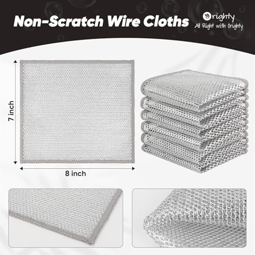Orighty Dish Cloths for Washing Dishes, 12 Pack Metal Dish Rags, 7"x8" - color: Silver