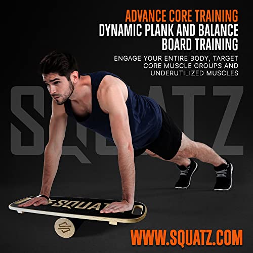 SQUATZ Wooden Balance Board, Standing Desk Anti Fatigue Mat Exercise Equipment with Ergonomic Design and Comfortable Non-Slip Surface, Wobble Board for Skateboard, Hockey, Snowboard, Black (SQDBB-1)