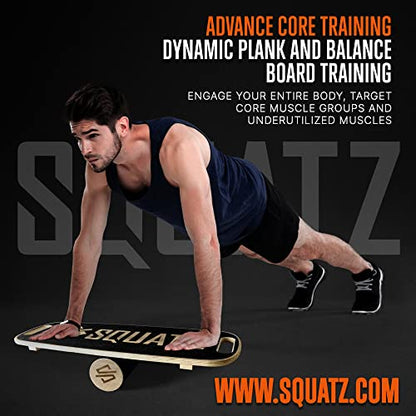 SQUATZ Wooden Balance Board, Standing Desk Anti Fatigue Mat Exercise Equipment with Ergonomic Design and Comfortable Non-Slip Surface, Wobble Board for Skateboard, Hockey, Snowboard, Black (SQDBB-1)