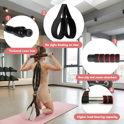 Pedal Resistance Band with Handle, Upgrade Thickened Steel Pipe, Full Body Workout,for Postpartum Use, Posture Improvement,Pilates, Portable for Home Travel Training
