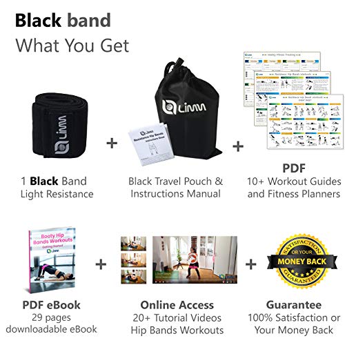Fittest Pro by Limm Resistance Bands for Legs and Butt, Fabric Exercise Loop Bands Yoga, Pilates, Rehab, Fitness and Home Workout, Strength Bands for Booty - color: Black Leg Bands - Large - 16 inches