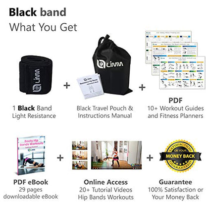 Fittest Pro by Limm Resistance Bands for Legs and Butt, Fabric Exercise Loop Bands Yoga, Pilates, Rehab, Fitness and Home Workout, Strength Bands for Booty - color: Black Leg Bands - Large - 16 inches