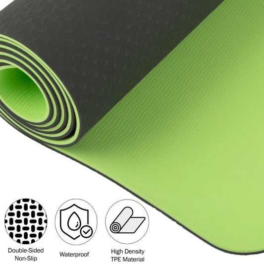 Non-Slip Yoga Mat with Alignment Marks – Lightweight Exercise Mat with Carry Strap for Home Workout or Travel by Wakeman Outdoors - color: Dark Gray/Green