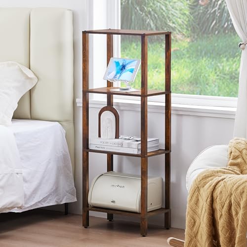 YUFAM 4 Tier Small Bookshelf, Narrow Tall Shelf, Wooden Book Shelf, Brown - color: Brown, size: 4-Tier