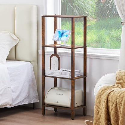 YUFAM 4 Tier Small Bookshelf, Narrow Tall Shelf, Wooden Book Shelf, Brown - color: Brown, size: 4-Tier