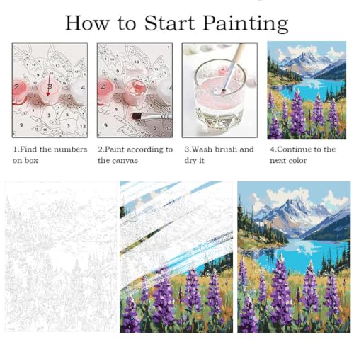 Landscape Paint by Numbers Kit for Adults Beginner,Mountain Scene,16x20" | Full set with wooden brushes,rolled canvas,rich paints.Calming activity.Beginner friendly.Just open and paint. - color: 16"X20"Rolled Canvas-Landscape 20