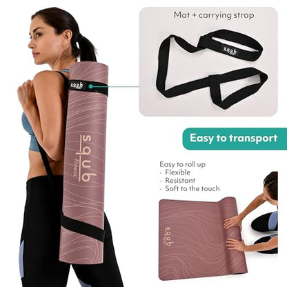 Yoga Mat Thick 5mm – Non Slip Exercise Mat Workout Surface, PU Natural Rubber Grip, Extra Large 183x68 cm Wide Design, Pilates Fitness Training, Includes Strap & Carry Bag - color: WINE