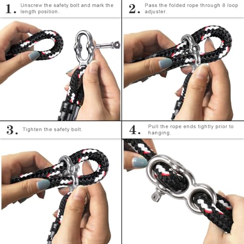SELEWARE 3ft Tree Swing Rope, Adjustable Hammock Straps Hanging Kit - color: Black-2 Pack, size: 3ft